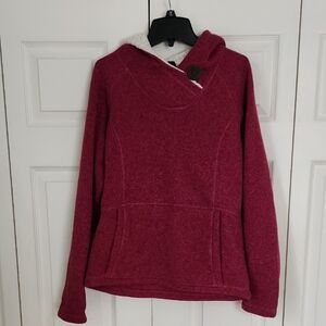 Women's Koppen Pink Sweater with Button Detail and Sherpa lined hood